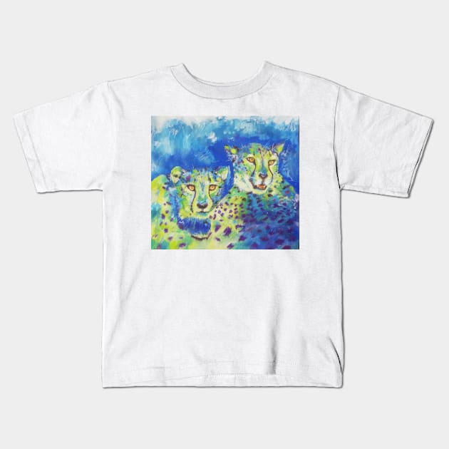 Cheetah acrylic painting Kids T-Shirt by Quirkypieces